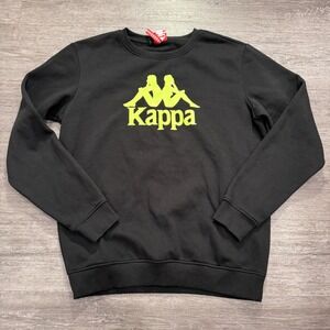 Kappa Sweater Adult XL Black Pullover Crewneck Yellow Logo Big Print Spellout